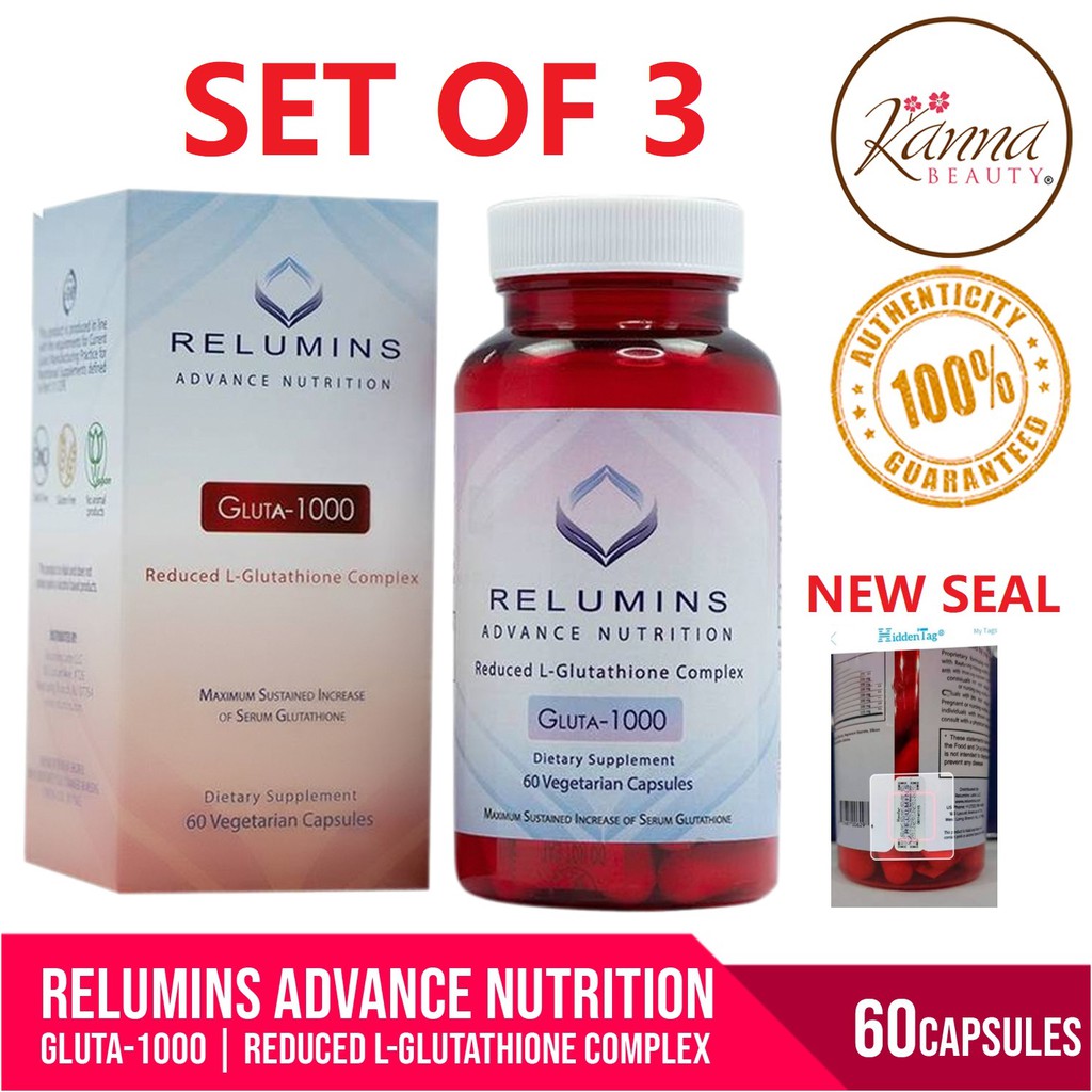 RELUMINS GLUTA 1000 GLUTATHIONE 60 Capsules - SET of 3