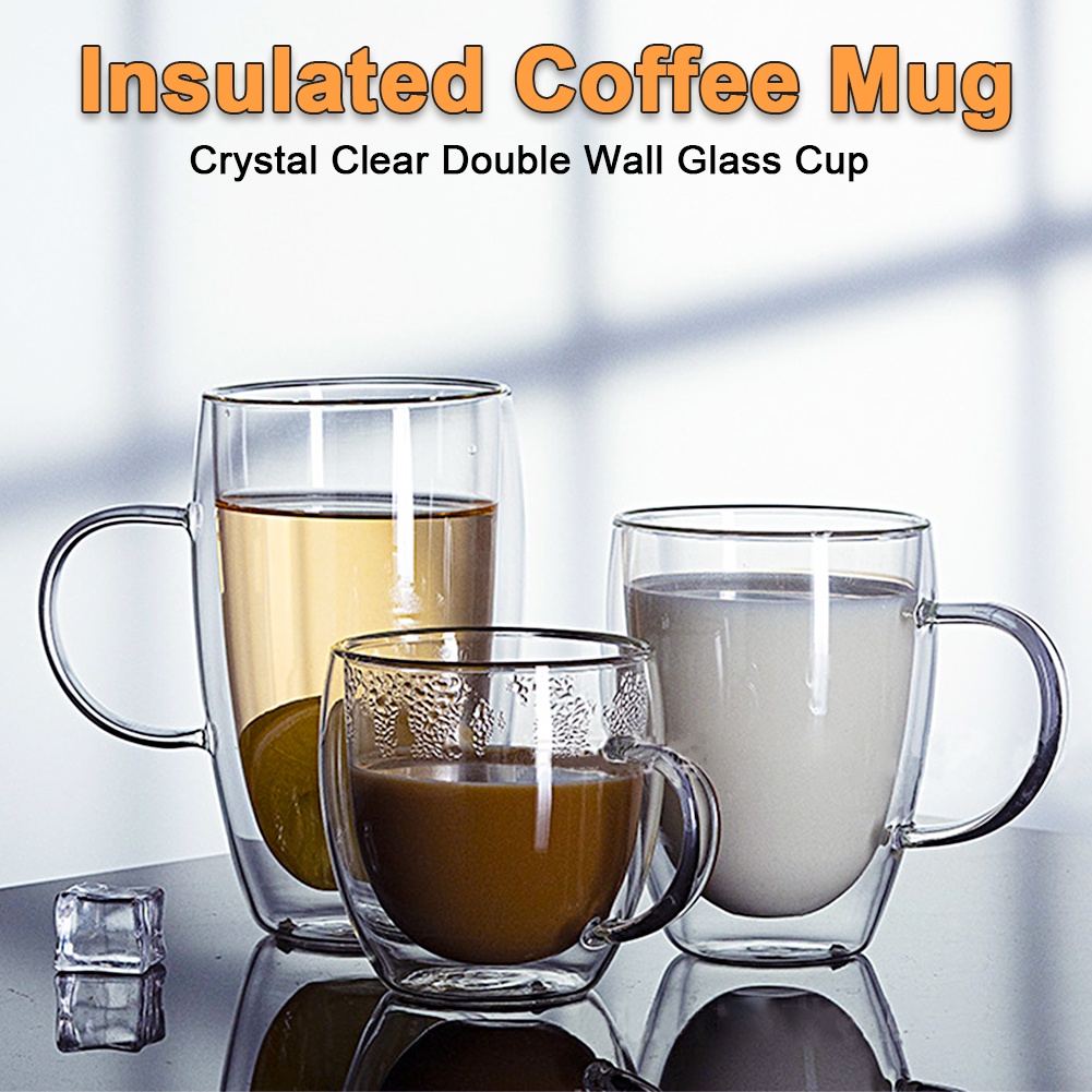 Double Layer Glass With Handle Heat Resistant Coffee Glass Mug Double Layer Tea Cup Home Office 9008