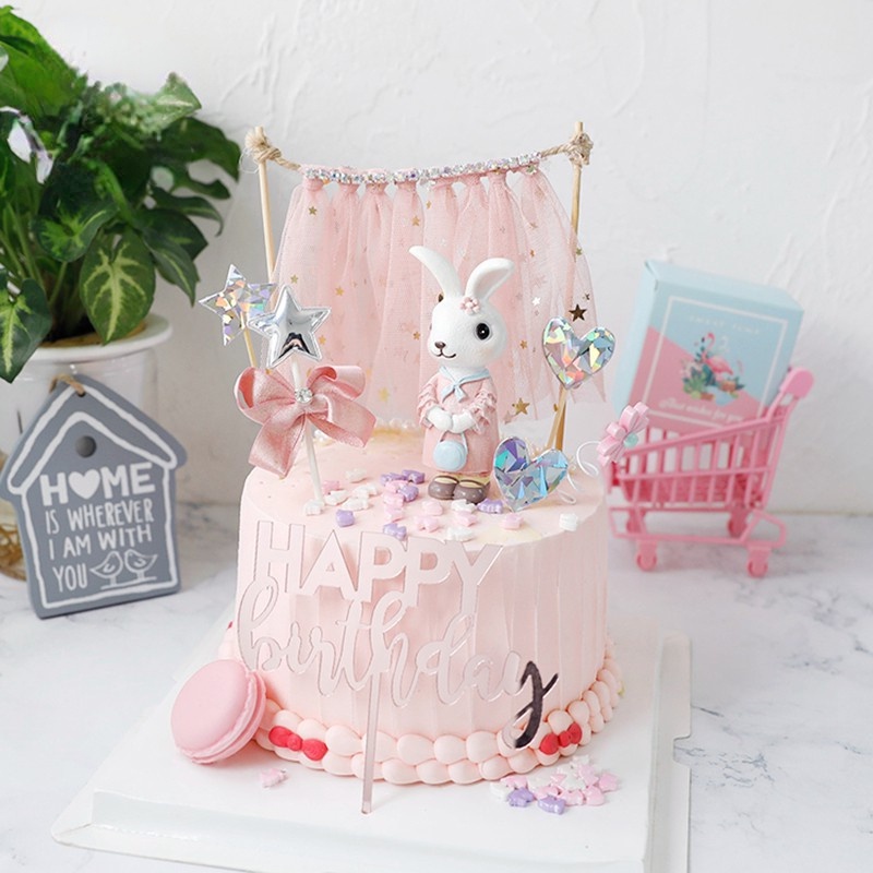 Fairy Pink Rabbit Cake Topper for Birthday Party Decorations Love Cake ...