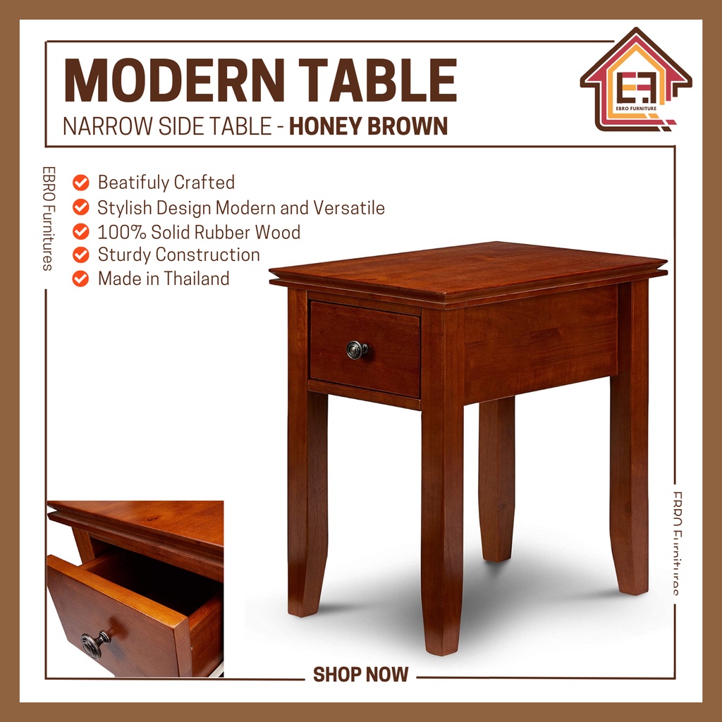 EB Wooden Narrow Bedside Table Night Stand With Drawer Honey Brown   9f6a5e138e8896ff0f893b8e73f8b55e