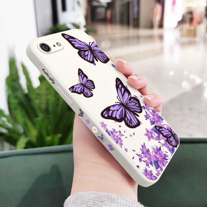 Phone Case For IPhone 6S Plus SE 2020 Purple Butterflies Liquid  Silicone Side Pattern Cover
