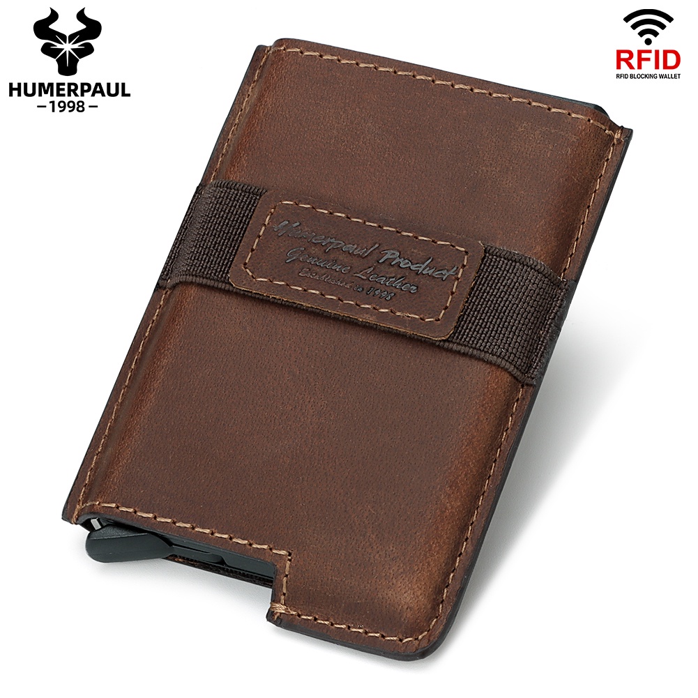 HUMERPAUL Men's Credit Card Holder Genuine Leather Slim Anti Protect