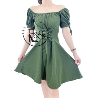 MISS YOU】High Quality Corset Waist Puff Sleeves Square Neck Casual Dress