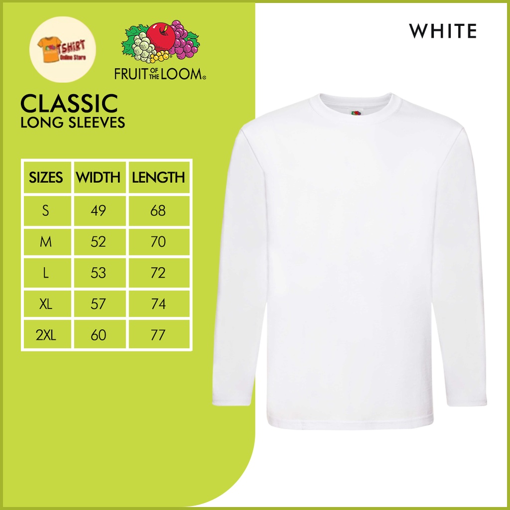 Long Sleeves Round Neck 100% cotton White Fruit of the Loom Classic