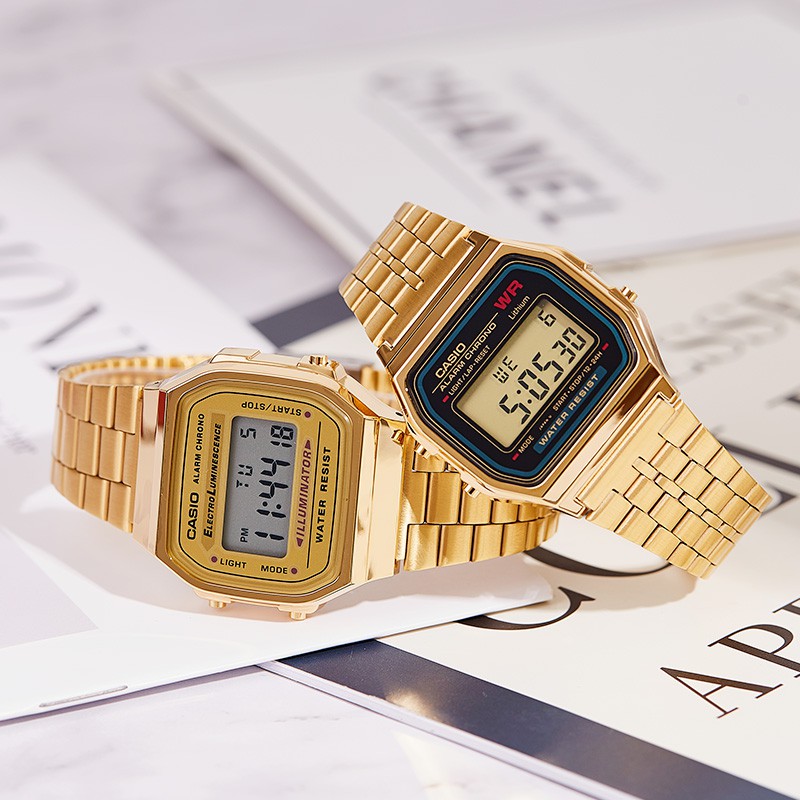 Casio square outlet gold watch