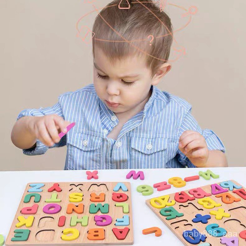 Alphabet Digital Puzzle Wooden Toys Number Letter shape Matching Jigsaw ...