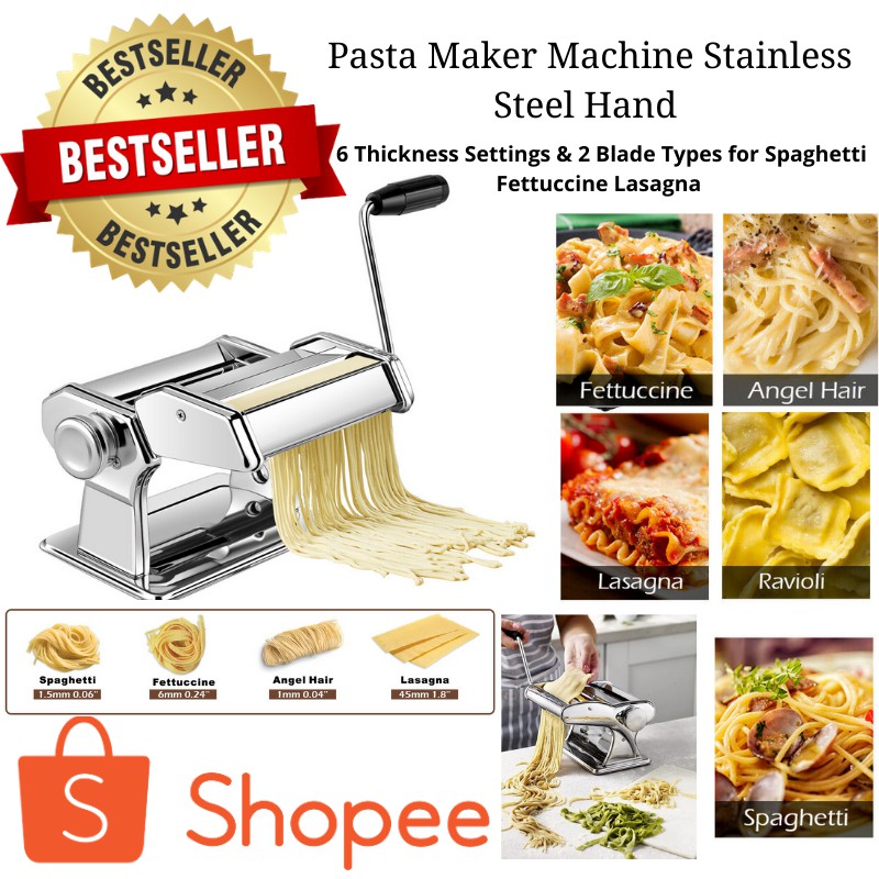 Stainless Steel Manual Pasta Maker Machine With Adjustable Thickness  Settings for Homemade Spaghetti and Fettuccine