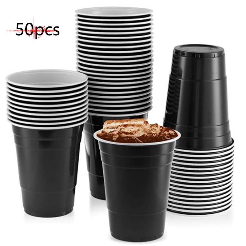 50 Pack 14 Oz Black Solo Cups Disposable Plastic Drink Cup, Big Birthday Party Cups Plastic Wine