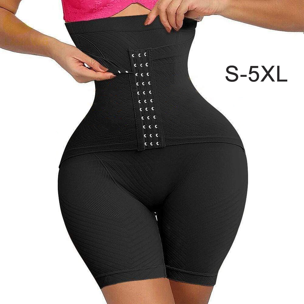 High Waist Shapewear Shorts For Women – Tummy Control & Firm Compression Panty (Black/Beige)