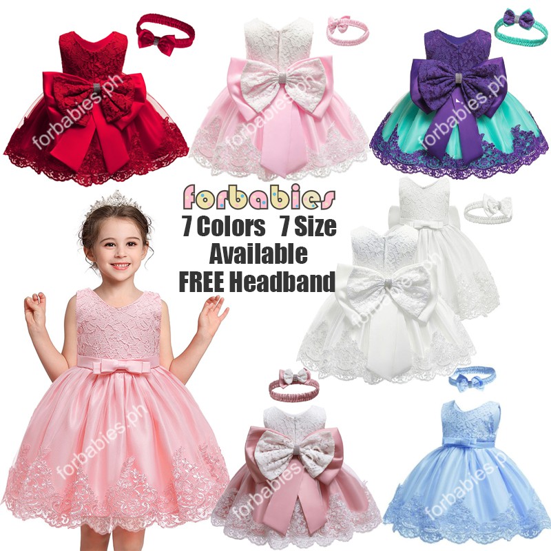 Big Bow Dress for baby girl Birthday Baptismal PrincessTutu Gown Lace ...