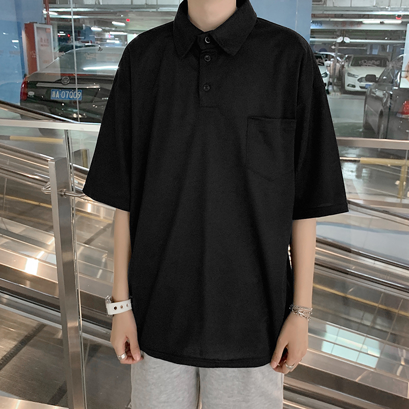 Black Oversized Polo Outfit Korean Plain Polo Shirt For Men Summer