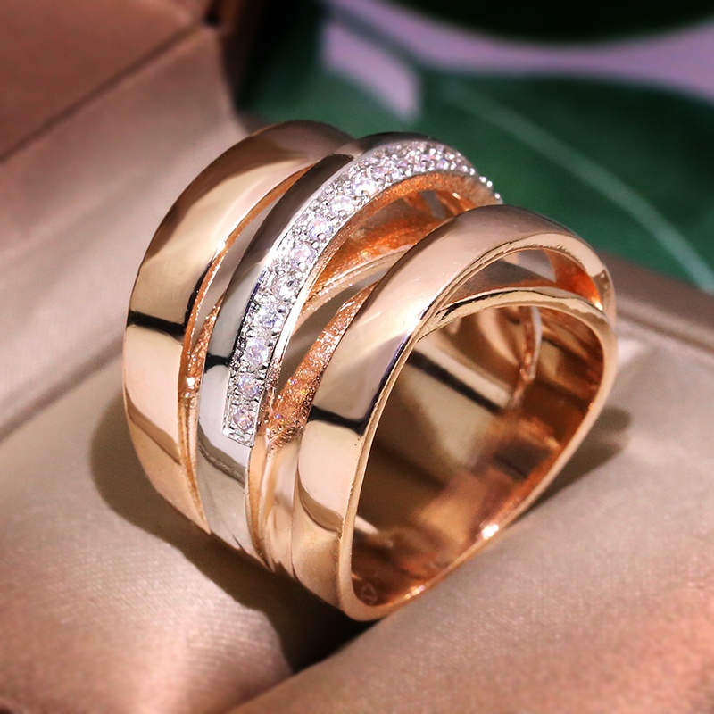 Luxury Ladies Bague 18K Rose Gold Natural White Sapphire Two-color Ring  Jewelry Gift