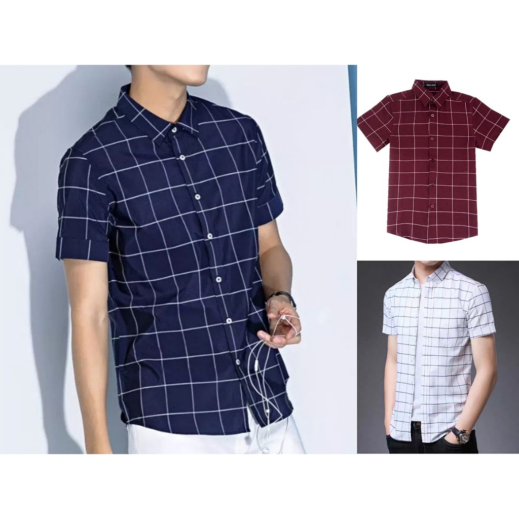 Huilishi 9801 Checker Print Korean Quality Short Sleeve Casual Polo Shopee Philippines