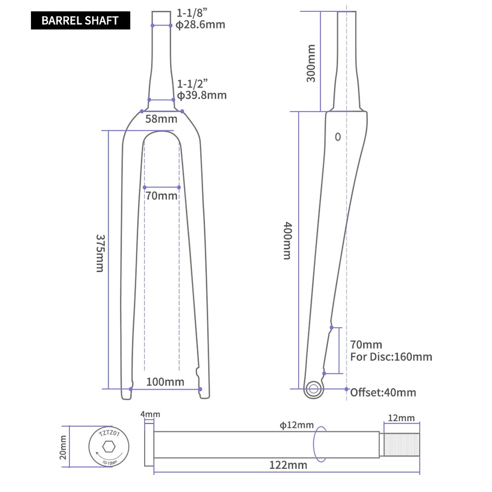 TOSEEK Gravel Fork All Carbon Fiber Road Bicycle Front Fork Quick ...