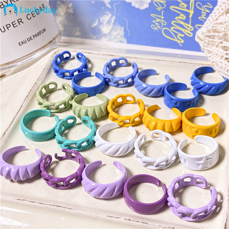 Creative Color Geometric Ring Fashion Personality Hollow Macarons Candy ...