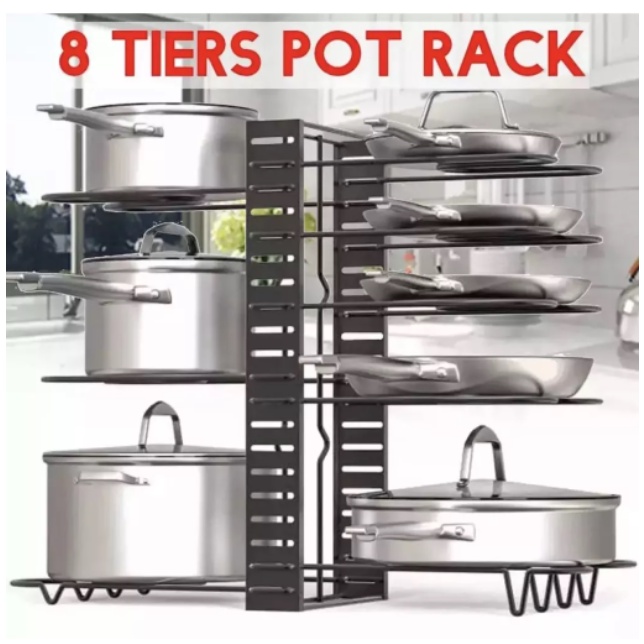 8 Layers Shelf Organizer Pots and Pans Organizer Cookware Pot Rack ...