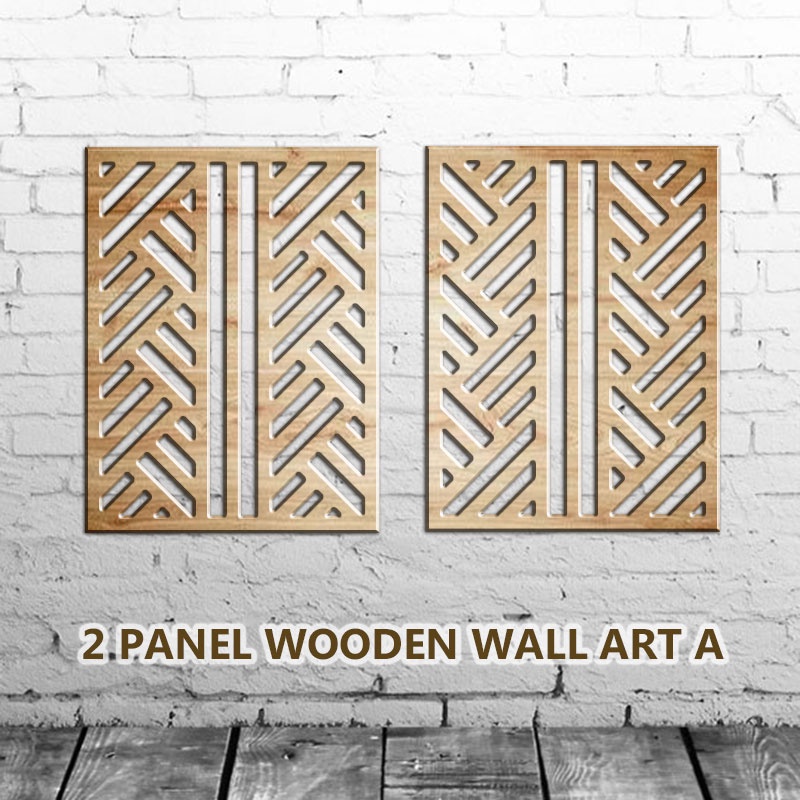Wooden 3D Pattern Cut Out 2 Panel Wall Art Geometry Pattern Wall Deco ...