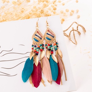 Handmade Long Beaded Tassel Earrings Large Native Bohemian Retro Colorful Beaded Fringe Drop Earrings Big Tribal Boho Seed Bead Chandelier Dangle