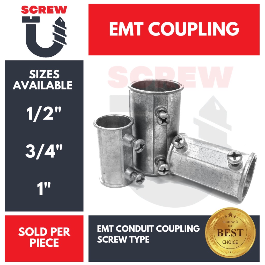 EMT Coupling 1/2" 3/4" 1" Screw Type (Straight) Sold Per Pc