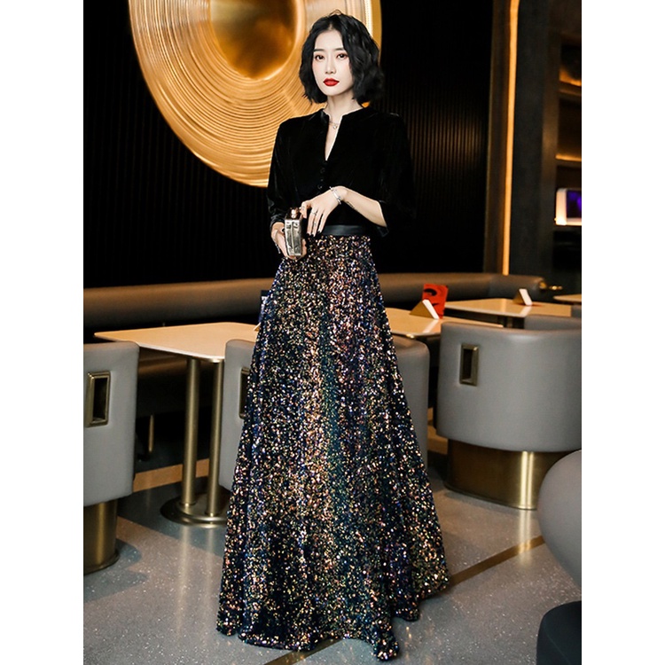 Long black velvet evening skirt shop