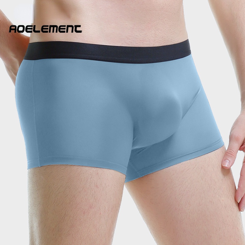 Men Ice Silk Seamless 3D Design Pocket Breathable Boxer Briefs Summer  Comfortable 404