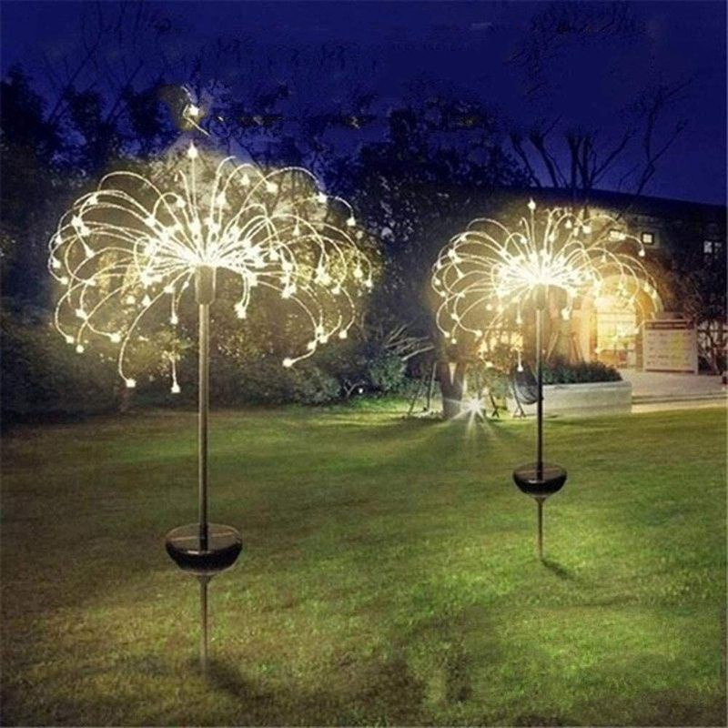 Solar Powered Outdoor Grass Globe Dandelion Fireworks Lamp Flash String ...