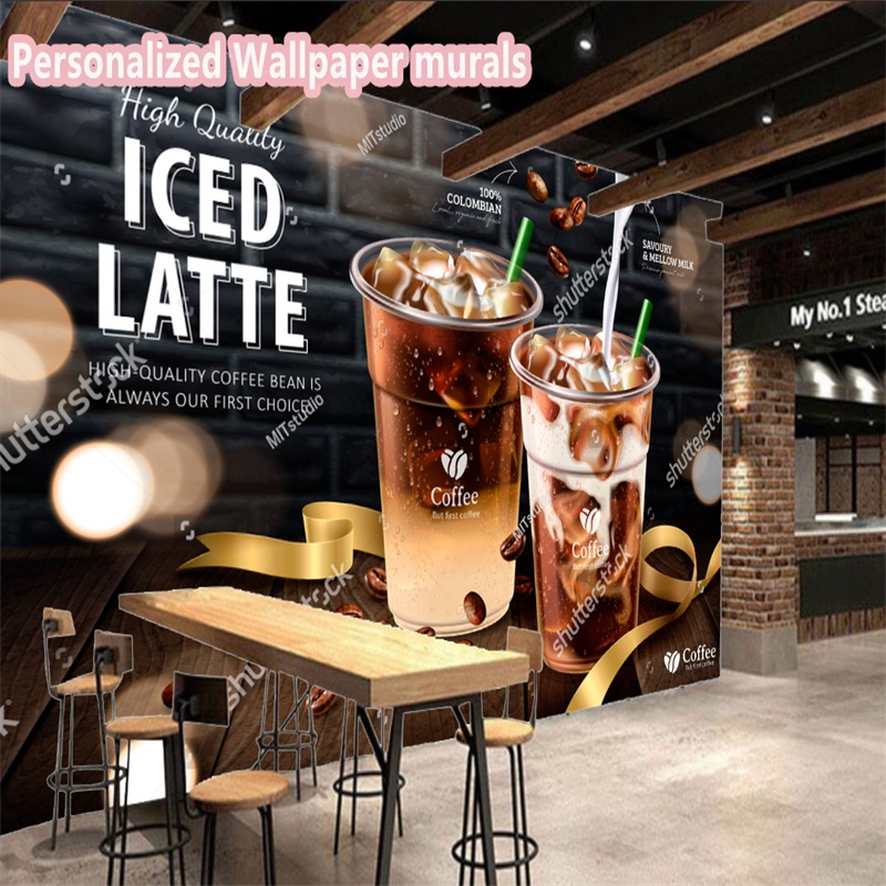 Custom Summer Iced Coffee Wall Paper 3D Cafe Snack Bar Cold Drink Store