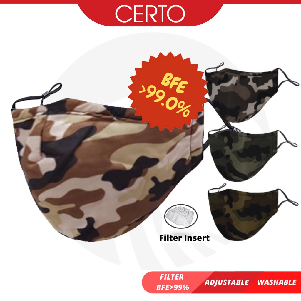 CERTO Army Protective Reusable Washable Face Mask Adult Filter Insert ...