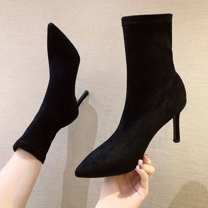 High heels pointed toe short boots women spring and autumn single boots ...