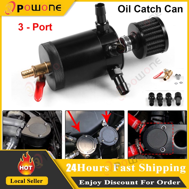 Universal 3 Port Compact Baffled Oil Catch Can Tank Filtre Séparateur