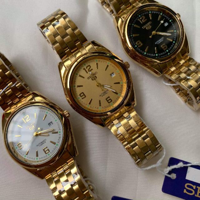 SEIKO 5 w date Gold Watch For Men Automatic Movement Shopee