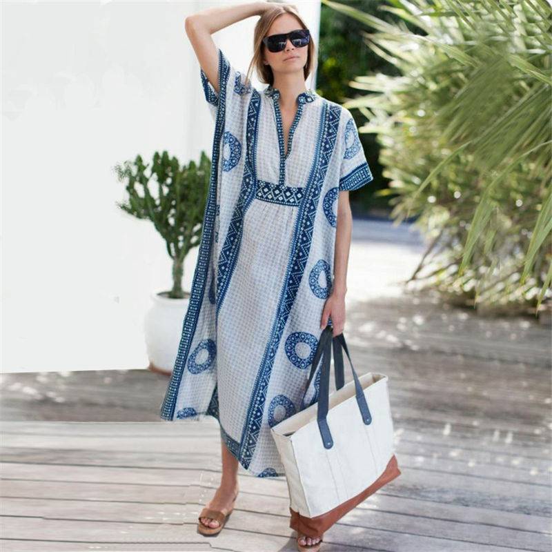 Quick-drying Bohemian Women Summer Beach Dress Swim Wear Cover Up Tunic  Sexy Robe Kaftan Beach Bikini Cover-ups