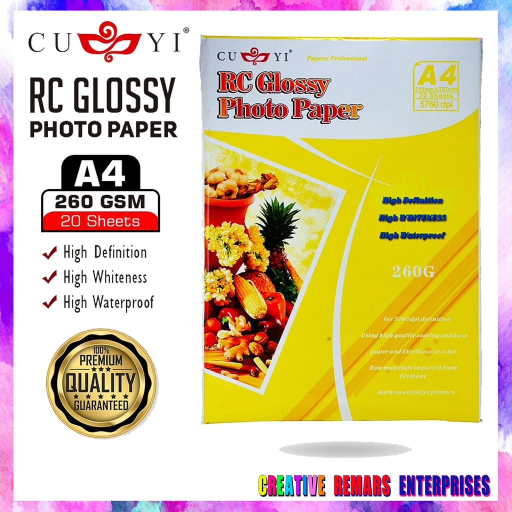 CUYI RC Glossy Photo Paper 260gsm Paper A4 | 5R | 4R | 3R Size ...