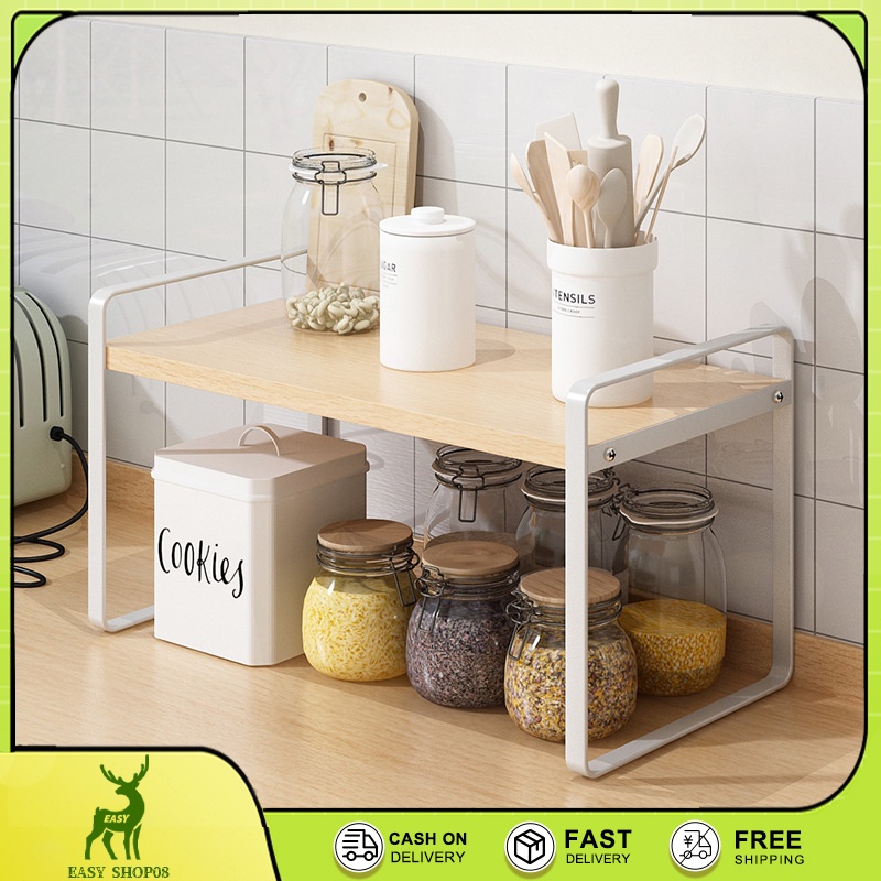 Modern minimalist wrought iron rack kitchen layered seasoning storage ...
