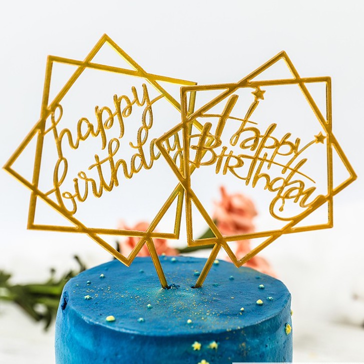 SJW 1pcs Acrylic Cake Topper Round Square Heart Shape Happy Birthday ...