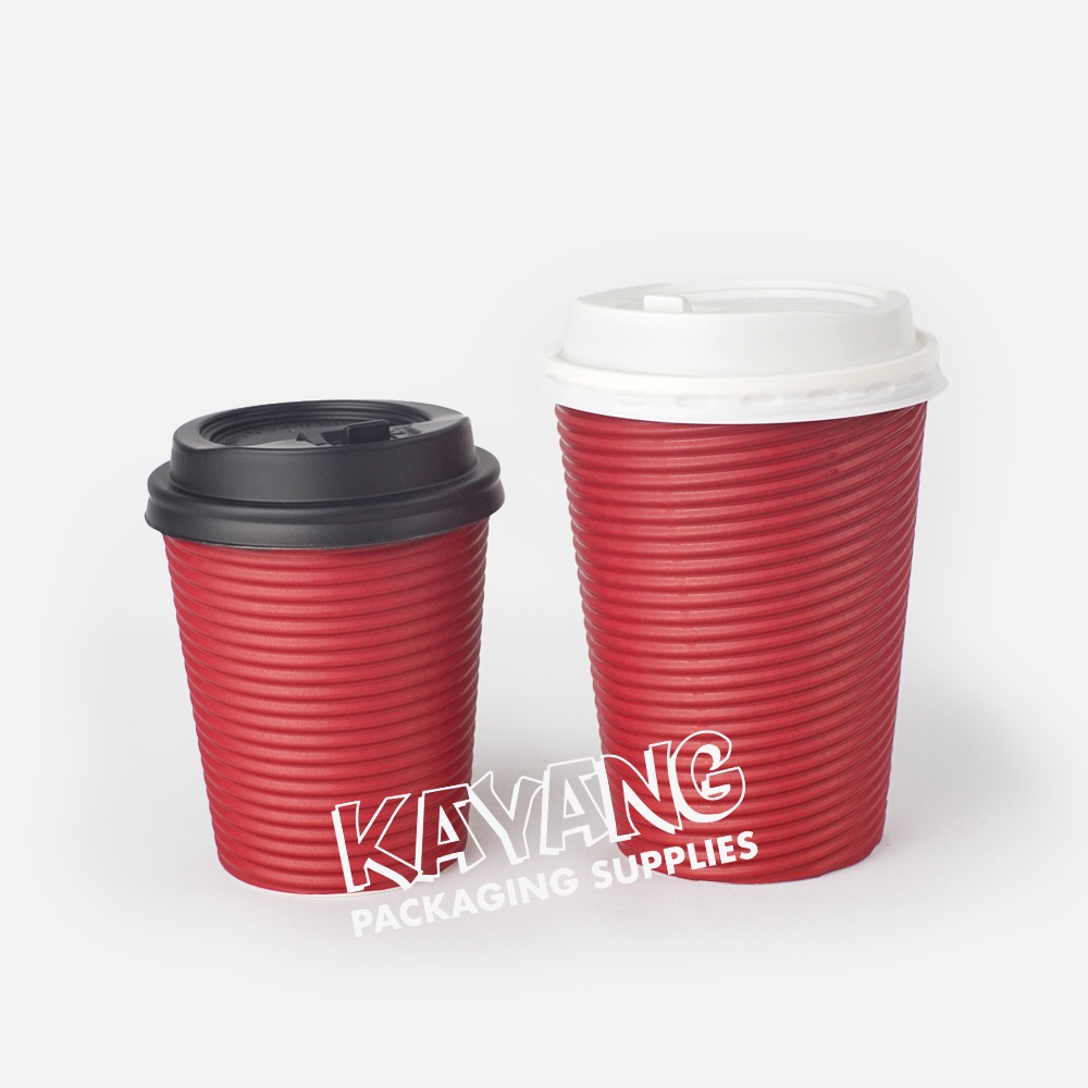 [25pcs] Rippled Coffee Paper Cup 8oz / 12oz (Kraft / Black / Red) with ...