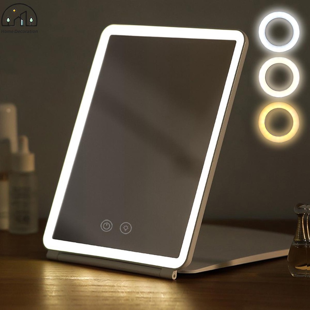 Folding Travel Mirror Lighted Makeup Mirror with 80 LEDs 3 Colors Light