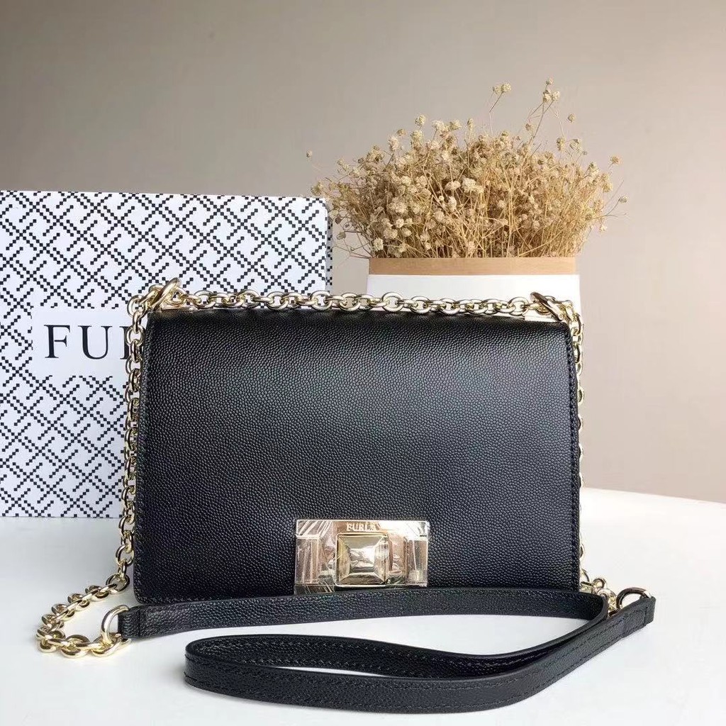 FURLA MIMI MINI SMALL Crossbody Bag leather CHAIN BAG BLACK