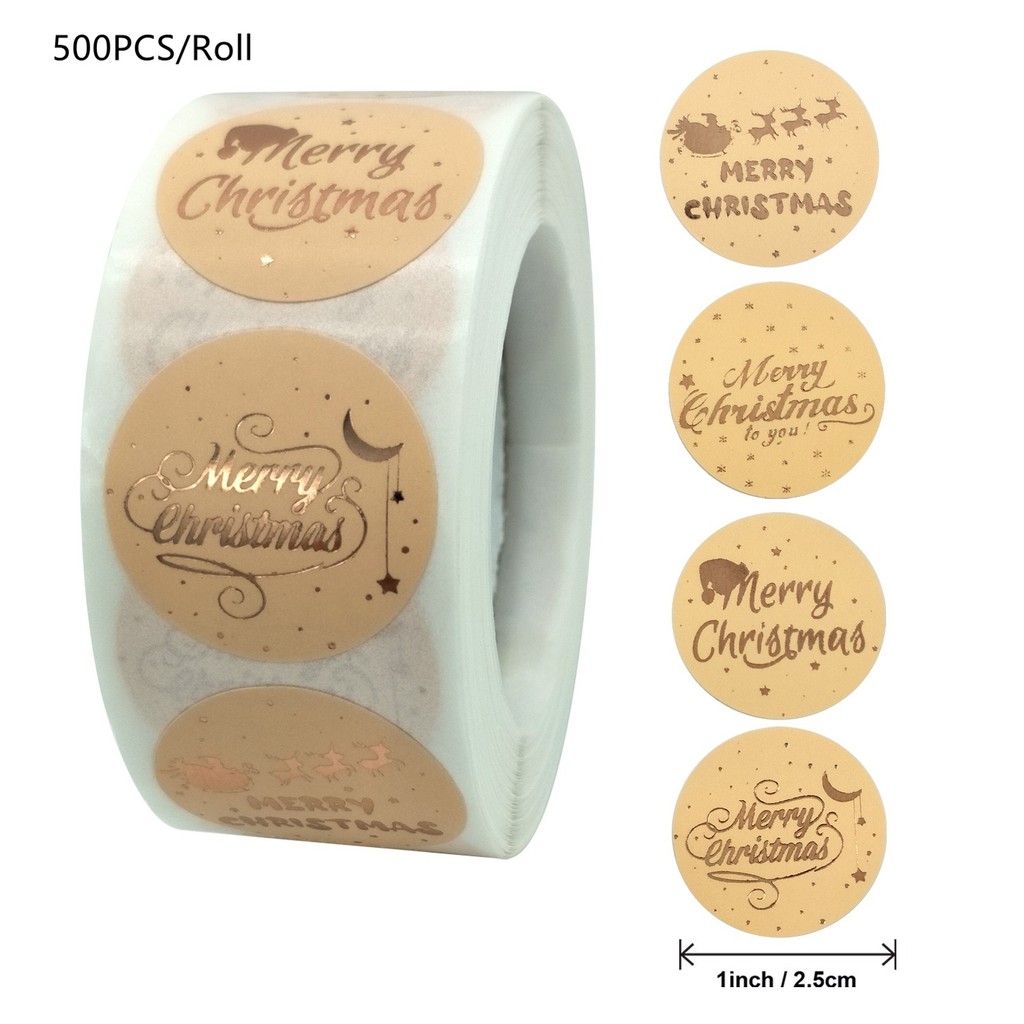Round Clear Merry Christmas Stickers 500pcs Thank You Card Box Package ...