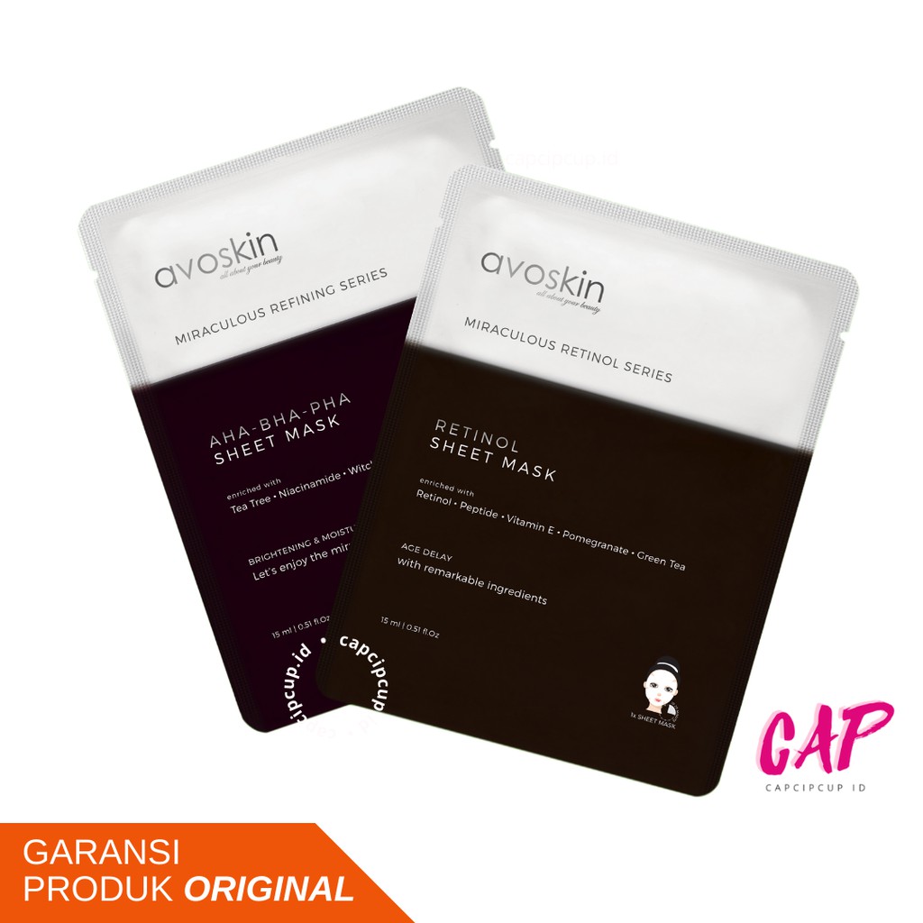 Avoskin Mask (aha Refining + Bha Sheet Mask / Miraculous Retinol Sheet