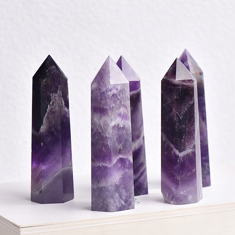 Natural Amethyst crystal column pure natural quartz stone carving tower ...