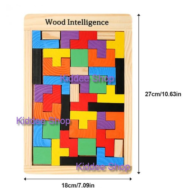 Wooden Tetris Puzzle Teasers Tangram Toys Intelligence Jigsaw Colorful ...