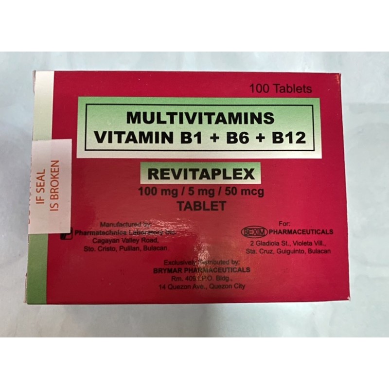 Multivitamins Vitamin B1 + B6 + B12 Revitaplex EXPIRY DEC 2023 Tablet
