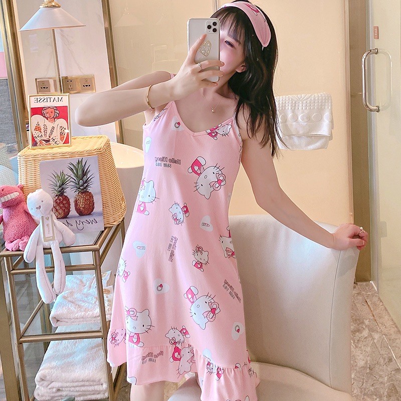 Cute Spaghetti Night Dress For Women Pajama Sleepwear Ruffle Pambahay Duster Freesize Kapal Soft Shopee Philippines