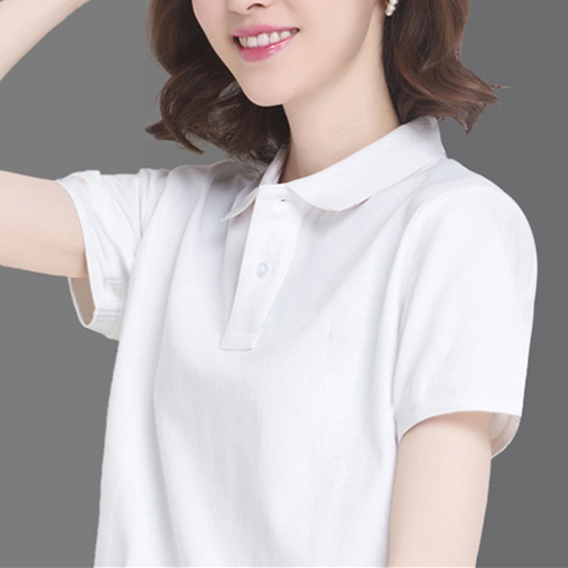 White Colour Women Plain Polo Shirt Ladies Cutting Short Sleeve Casual  Sports Lapel Polo Type