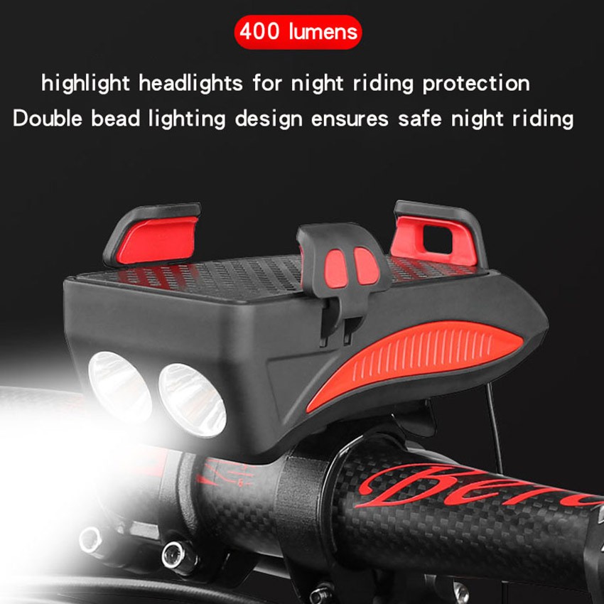 2000mAh 4 in 1 Bicycle Front Lights USB Bike Horn Phone Holder