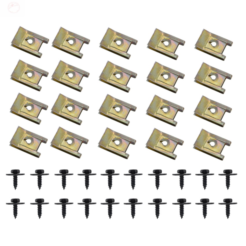 Screw and Nut Clip Kit 20 Sets Body Fender Screws Metal U Fastener