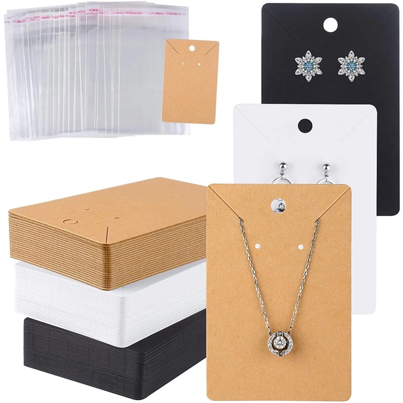 50Pcs Square Earring Display Cards with Self Seal Bags / Blank Kraft ...