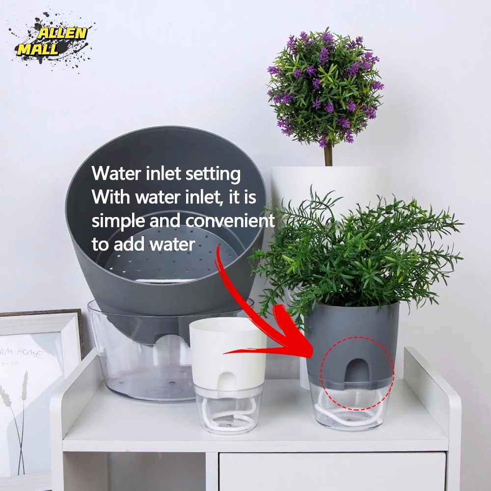 Water Inlet Self Watering Pot White Pots For Plants Indoor Outdoor ...