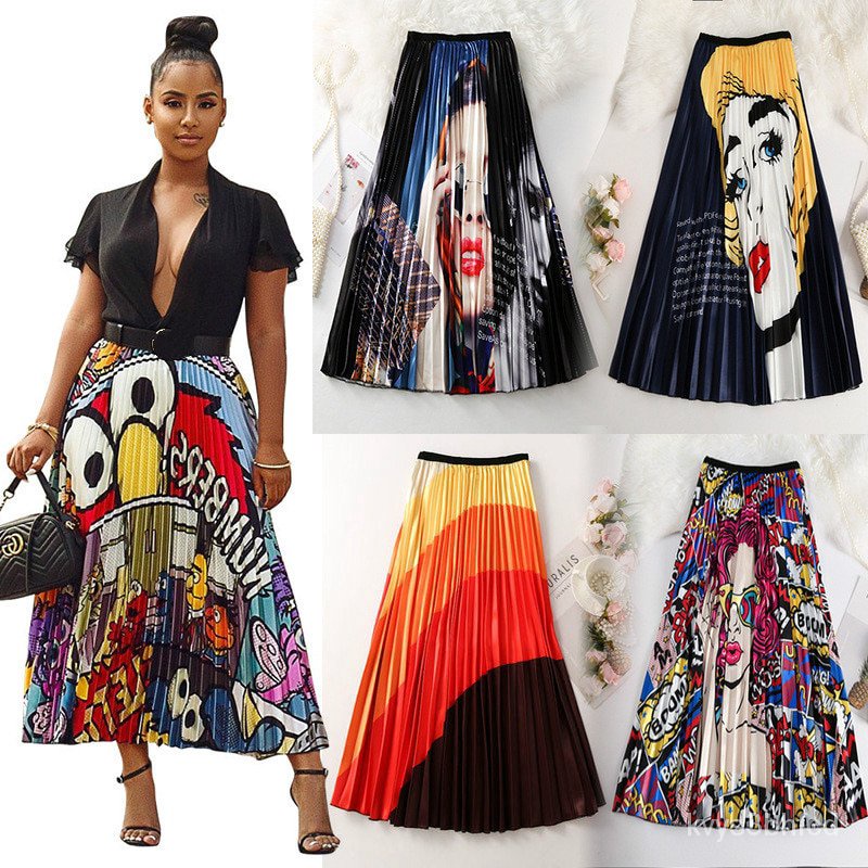 Lowest price Sanlin Women Pleated Skirts 2020 Print Cartoon